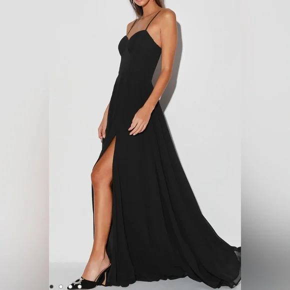 NWOT Lulus Cause for Commotion Black Pleated Bustier Maxi Dress - Picture 3 of 10